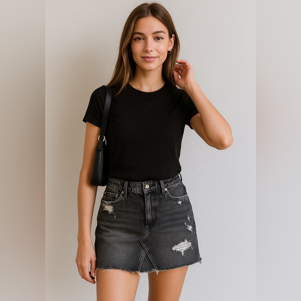 Pistola Denim Raw Hem Black Jean Mini Skirt Distressed Style